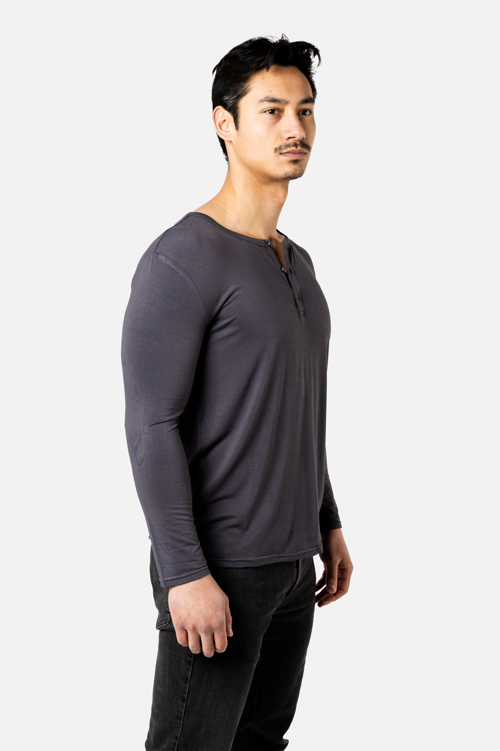 Men's V-Neck Raglan Henley Shirt in Charcoal & Black