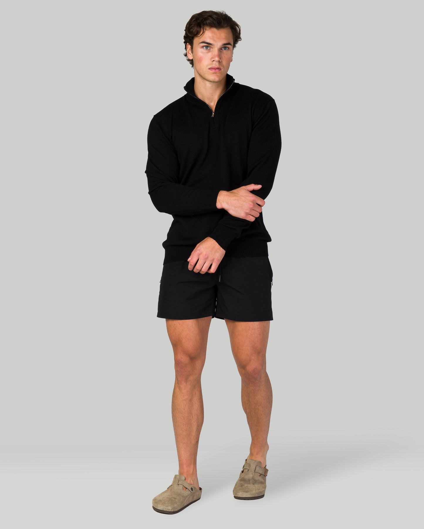 Zip Up Long Sleeve Sweatshirt - Black (SIZE DOWN)