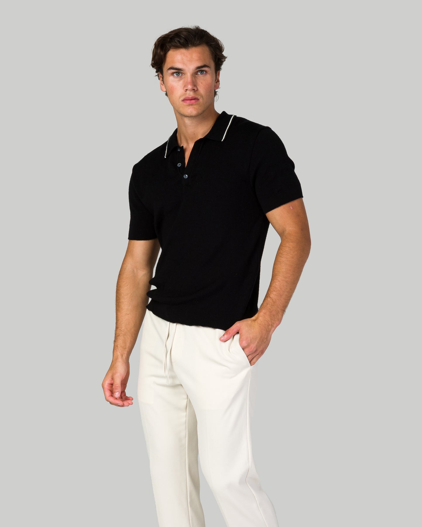 Knitted Button Polo - Black