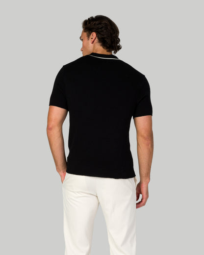 Knitted Button Polo - Black