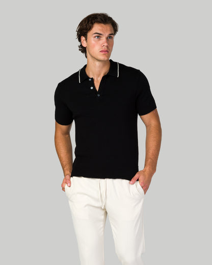 Knitted Button Polo - Black