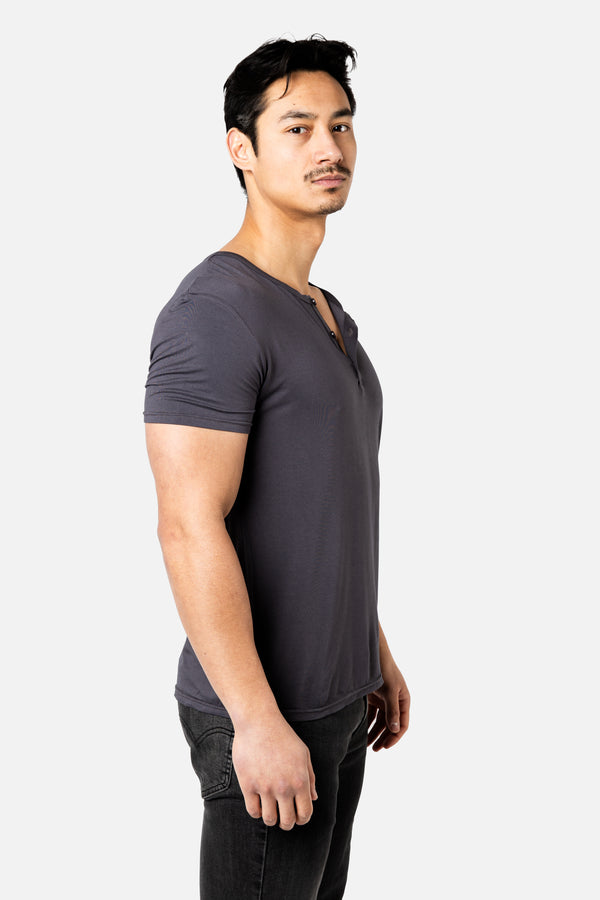 Bamboo Henley Skinny Placket (Charcoal)