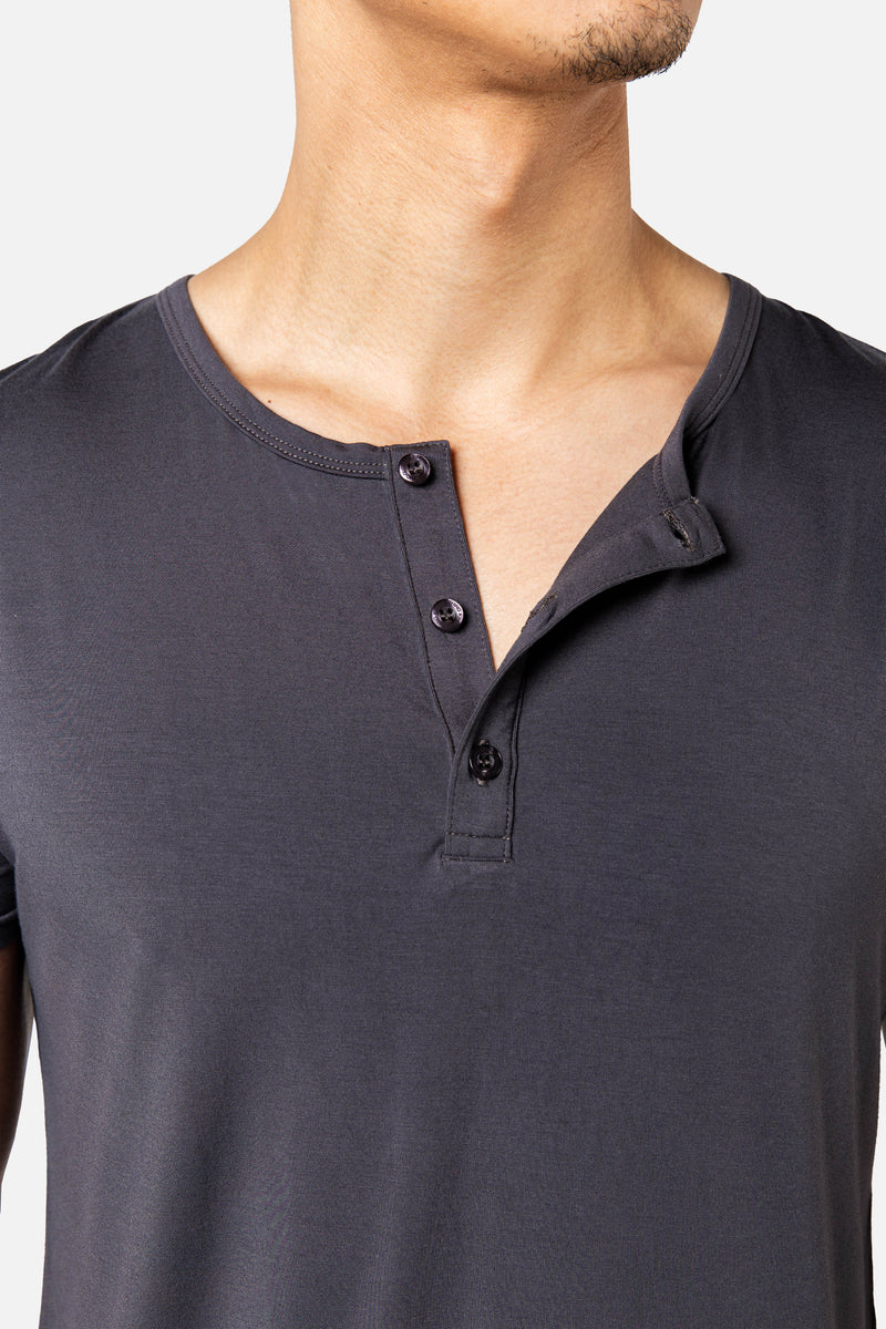 Bamboo Henley Skinny Placket (Charcoal)
